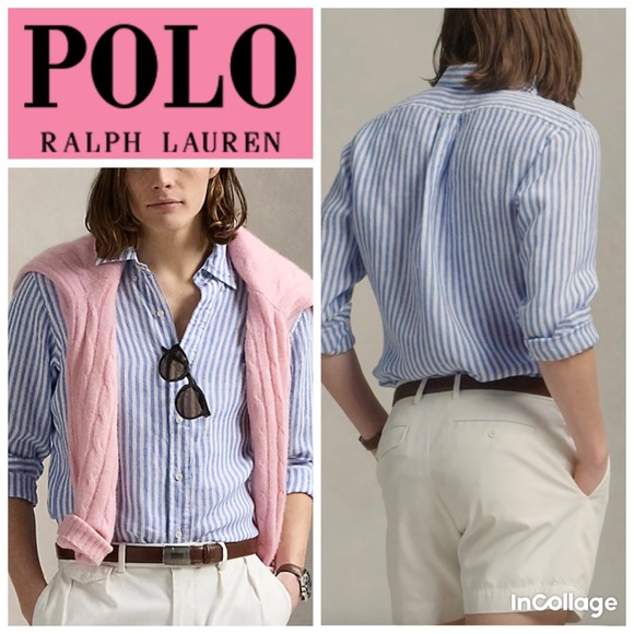 Polo Ralph Lauren Other - Polo by Ralph Lauren Men's Blue and White Striped Linen Shirt